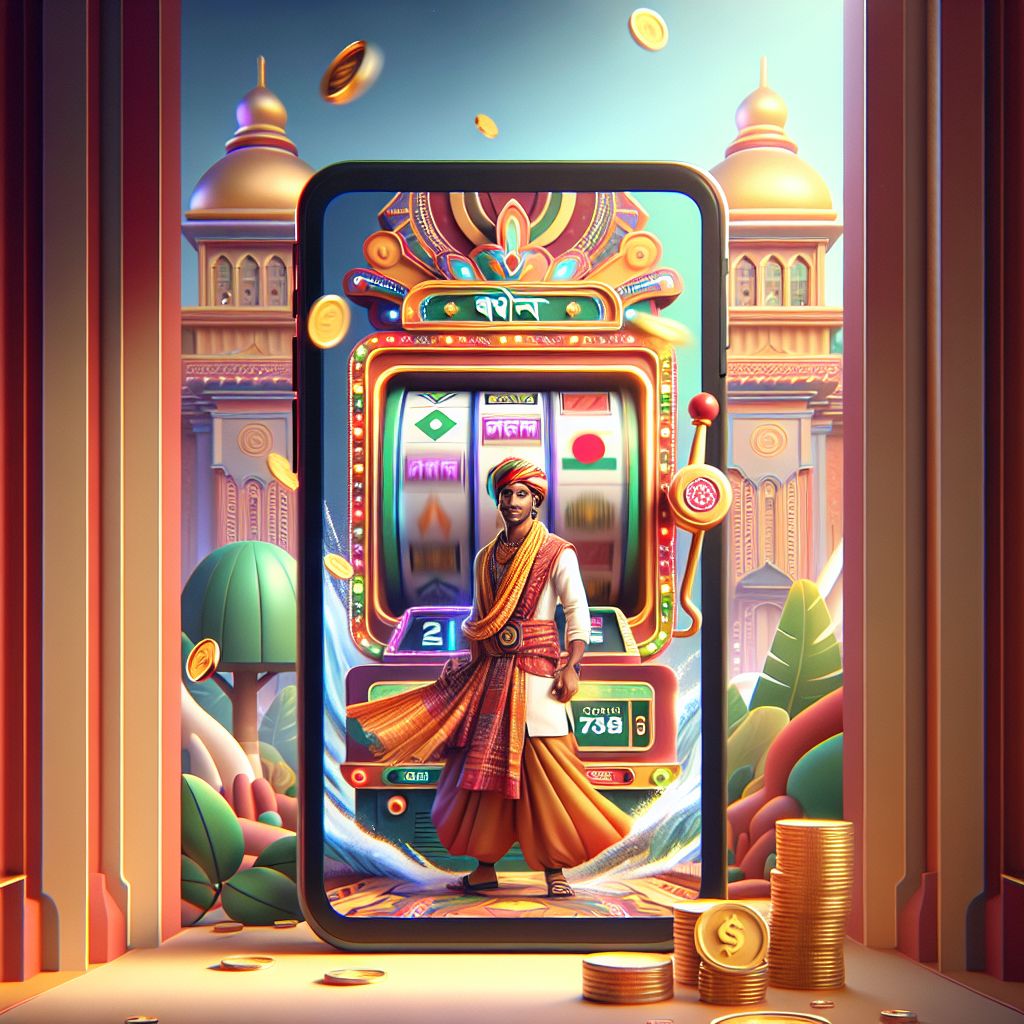 BGD777 slot-themed cartoon character with reels, coins, and bonus symbols